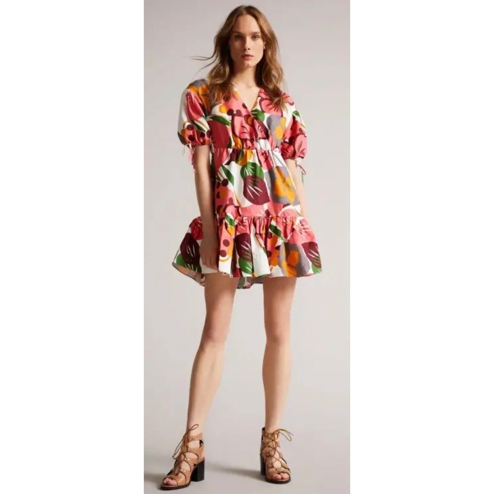 Ted Baker Rhitaa Floral Puff Sleeve Wrap Mini Dress NWT 5 Cottagecore Romantic